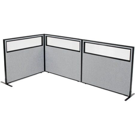 Interion By Global Industrial Interion Freestanding 3-Panel Corner Room Divider w/Partial Window 48-1/4inW x 42inH Panels Gray 695046GY